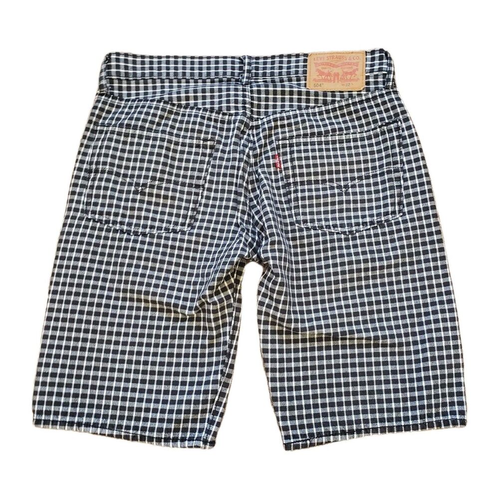 Vintage Y2K Levi's 504 Plaid Sz 32 Mens 11.5" Low Slim Fit Black Twill Shorts